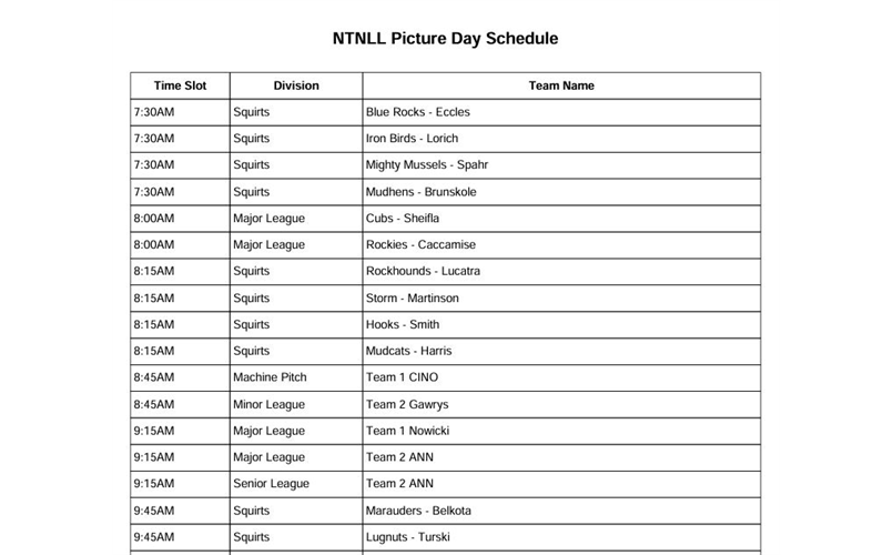 Picture Day Schedule Click Here